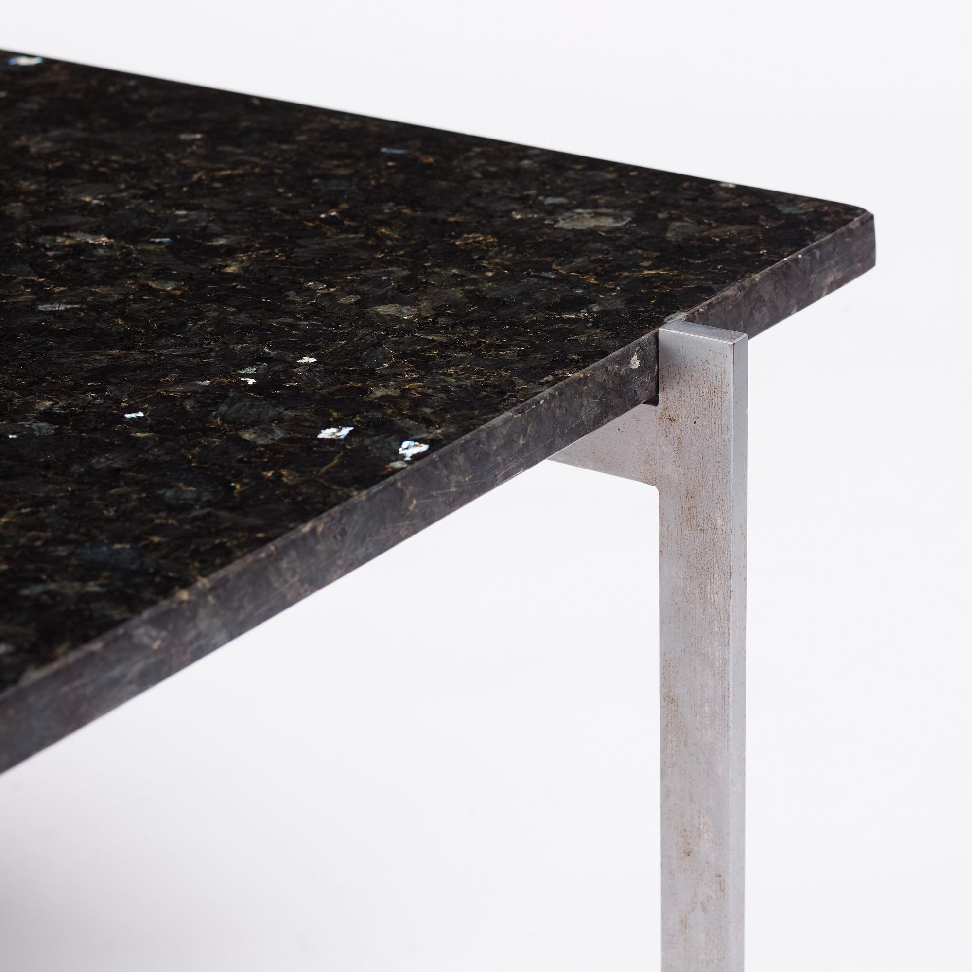 Poul Kjaerholm, a 'PK61' labradorite/larvikit stone top sofa table, edition E Kold Christensen, Denmark, early 1960s.