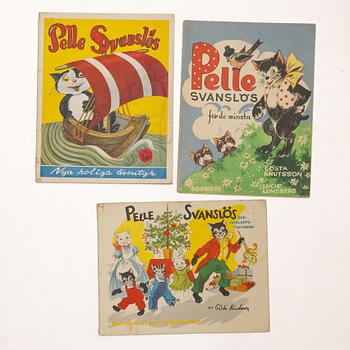 Collection of comic books, including "Salon Gahlin", "Pelle Svanslös" and "Elitserien", 1930s–1990s.