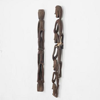 Two Asmat wood carvings/sculptures, Indonesia, Jakarta, 20th Century.