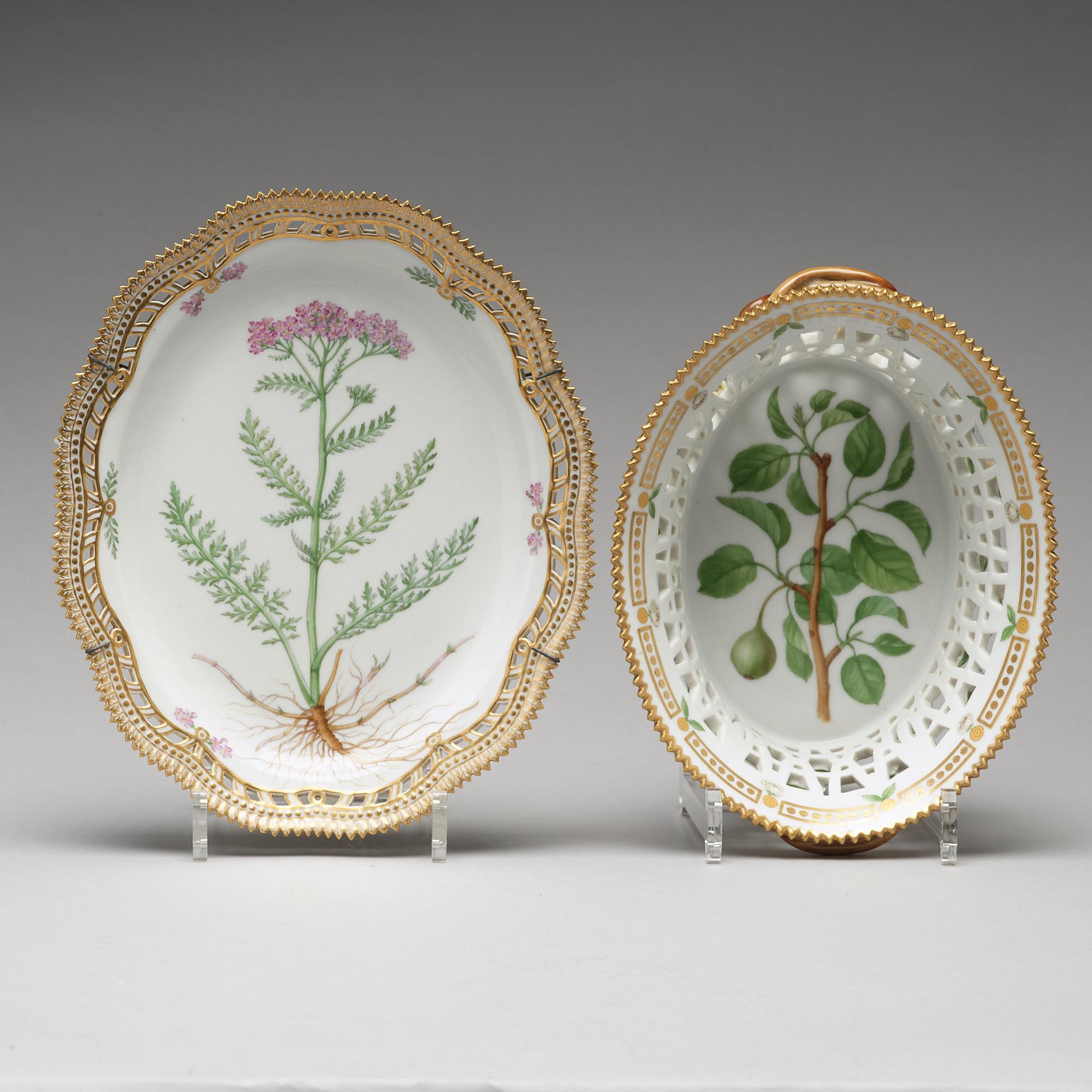 A Royal Copenhagen "Flora Danica" chesnut basket with stand, Denmark, 20th Century.