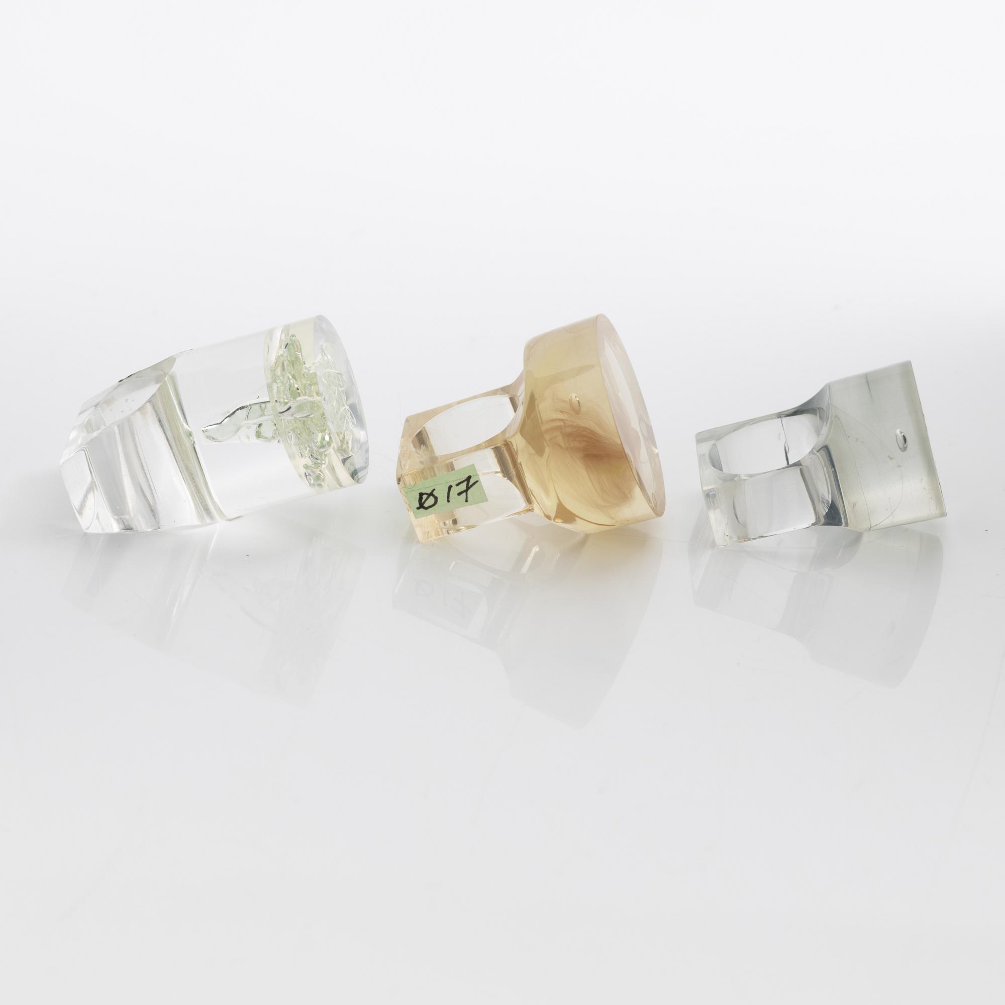 Siv Lagerström, three acrylic rings, 1970s.