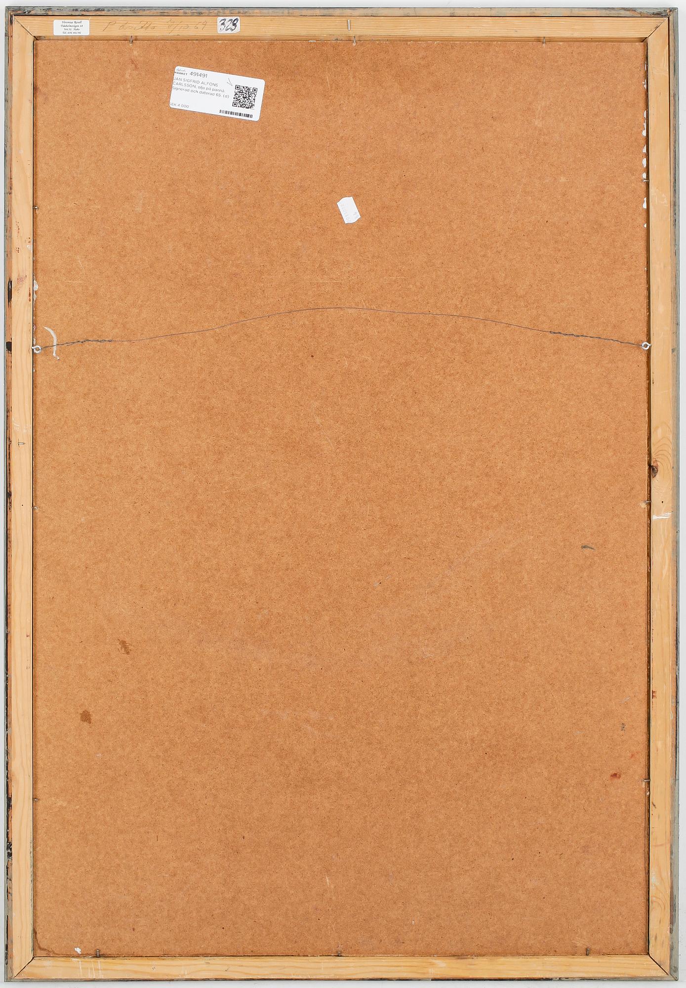 JAN SIGFRID ALFONS CARLSSON, olja på pannå. Signerad och daterad 65.