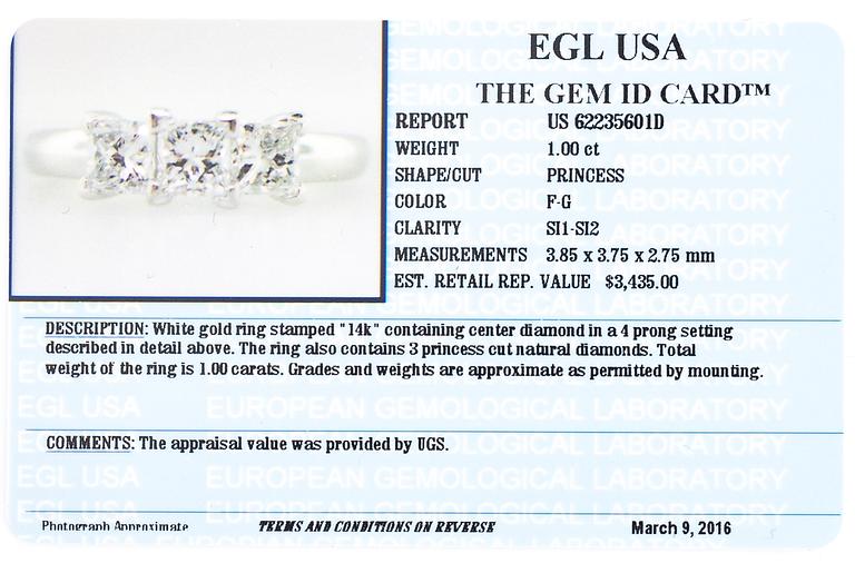 SORMUS, 14K valkokultaa, princesshiottuja timantteja n. 1.00 ct yht.