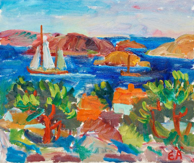 Erling Ärlingsson, Coastal scenery with sailing boat.