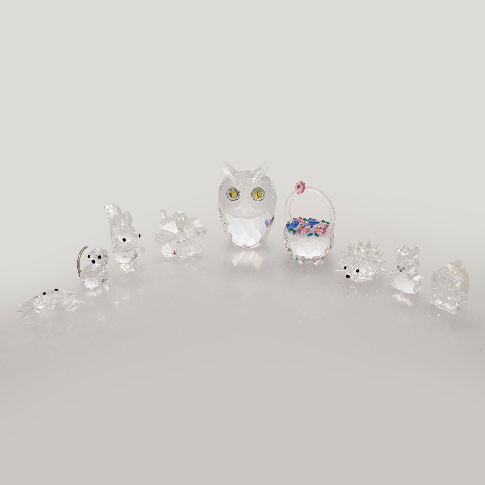 Swarovski, a set of 9 crystal figurines, late 20th century.