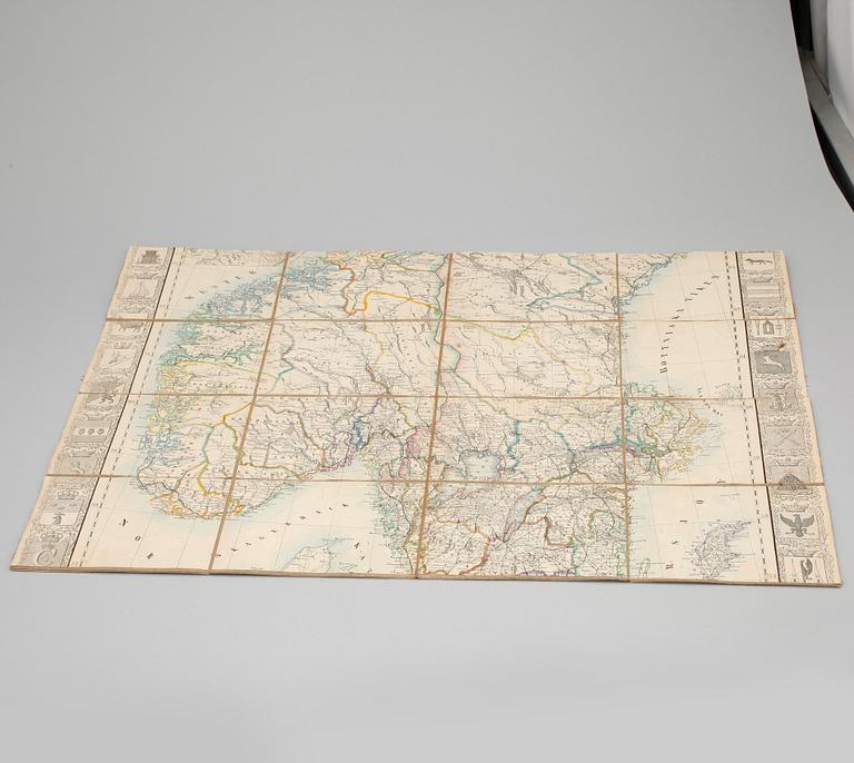 LANDSVÄGSKARTA, Sverige, Norge, Danmark 1846. C.F. Ström.