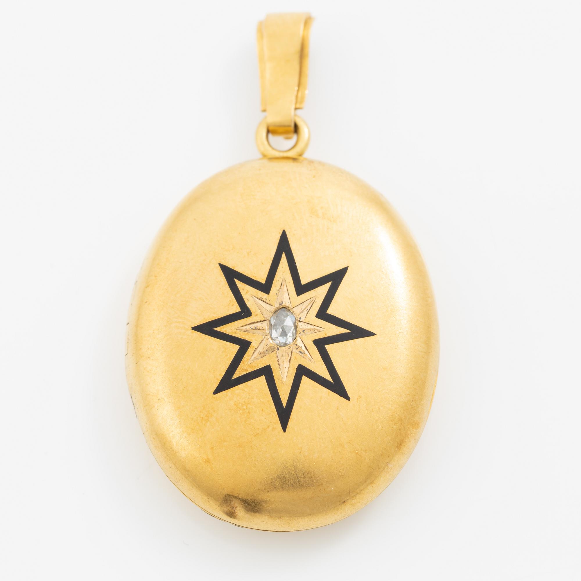 Medallion/Pendant in 18K gold with enamel in the form of a star and rose-cut diamond, 19th century.