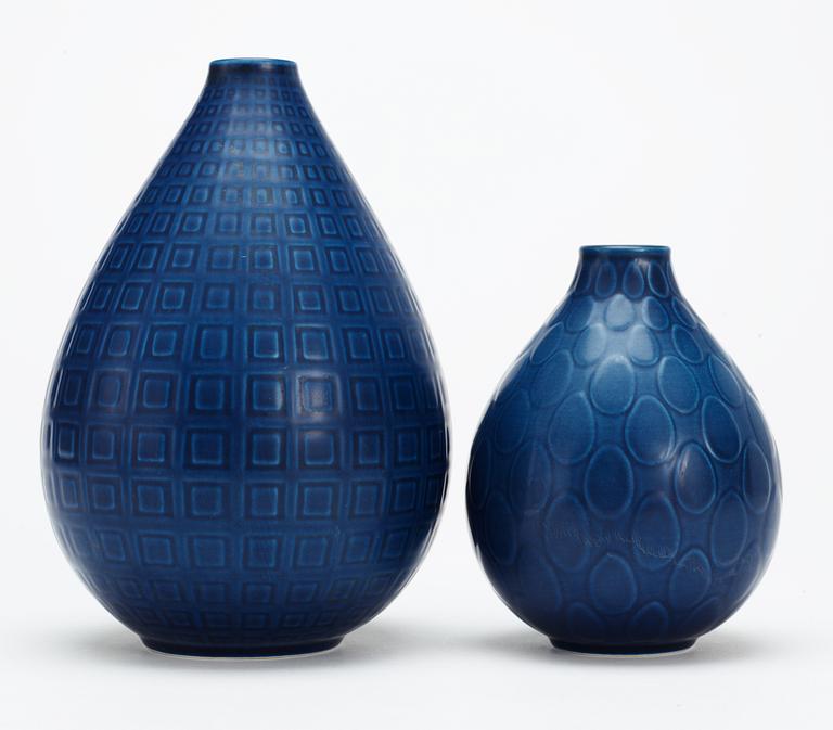 Two Nils Thorsson "Marselis" stoneware vases, Aluminia, Denmark, 1950's.