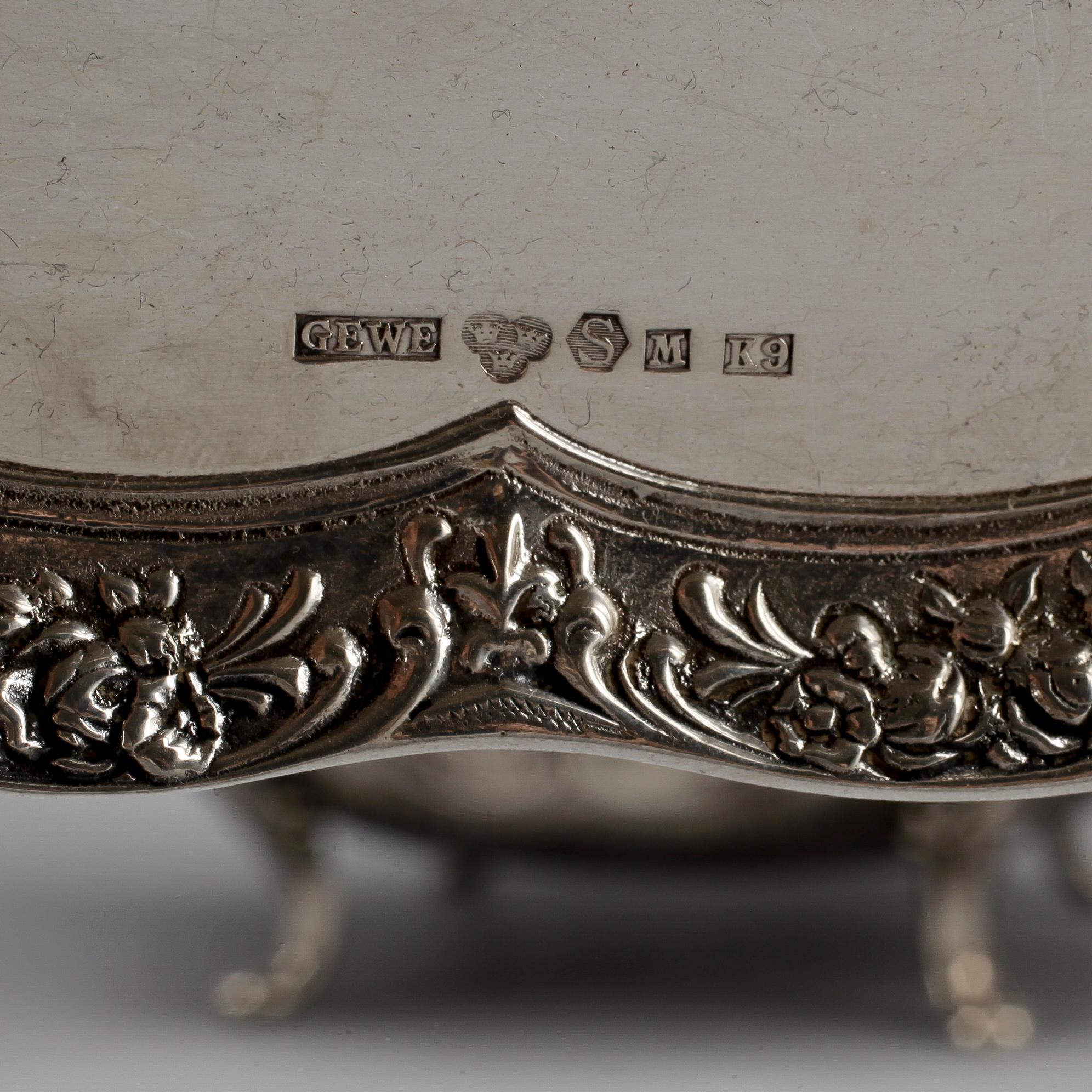 KAFFESERVIS, 4 delar, silver, rokokostil, Gewe Silvervarufabriken, Malmö 1960. Total vikt ca 1335 gram.