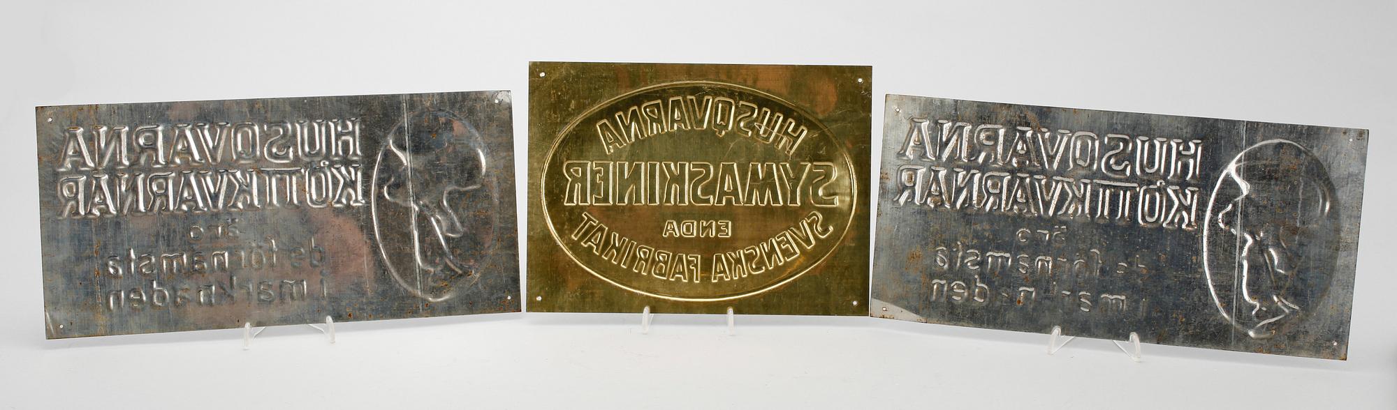 REKLAMSKYLTAR, 3 st, plåt, 1900-talets mitt.