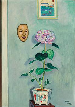 814. Einar Jolin, Still life with Hortensia and mask.
