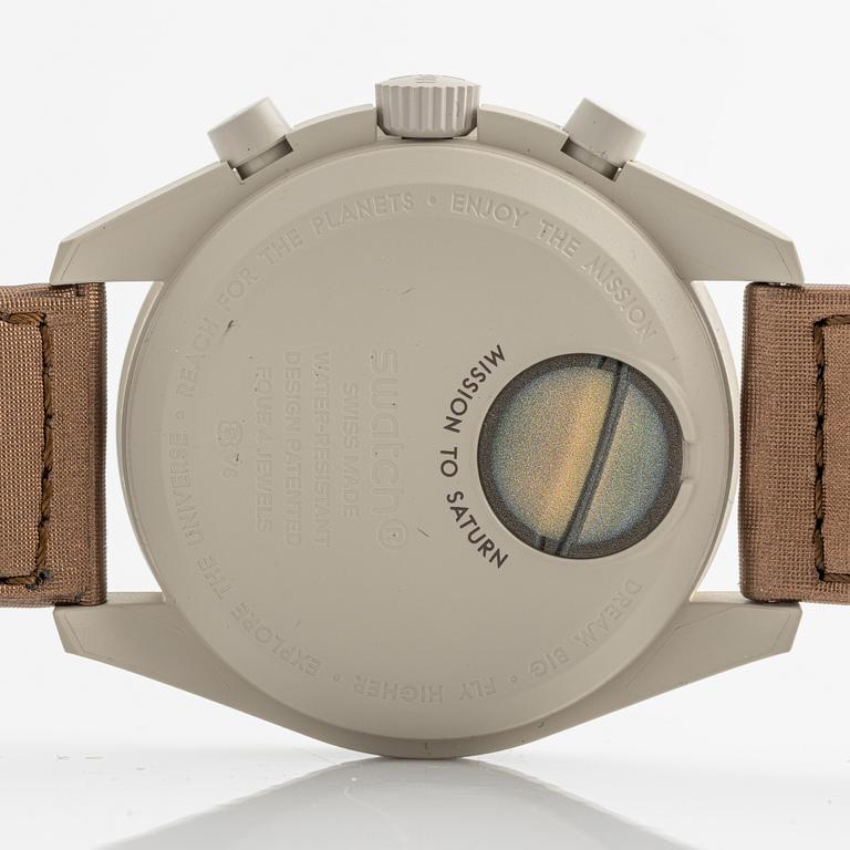 Swatch/Omega, MoonSwatch, Mission To Saturn, chronograph, wristwatch, 42 mm.