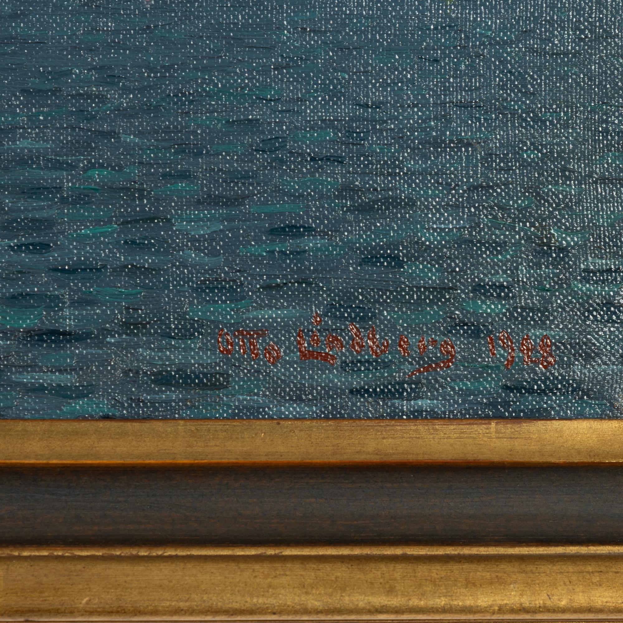 Otto Lindberg, Skepp och segelbåt i månsken.