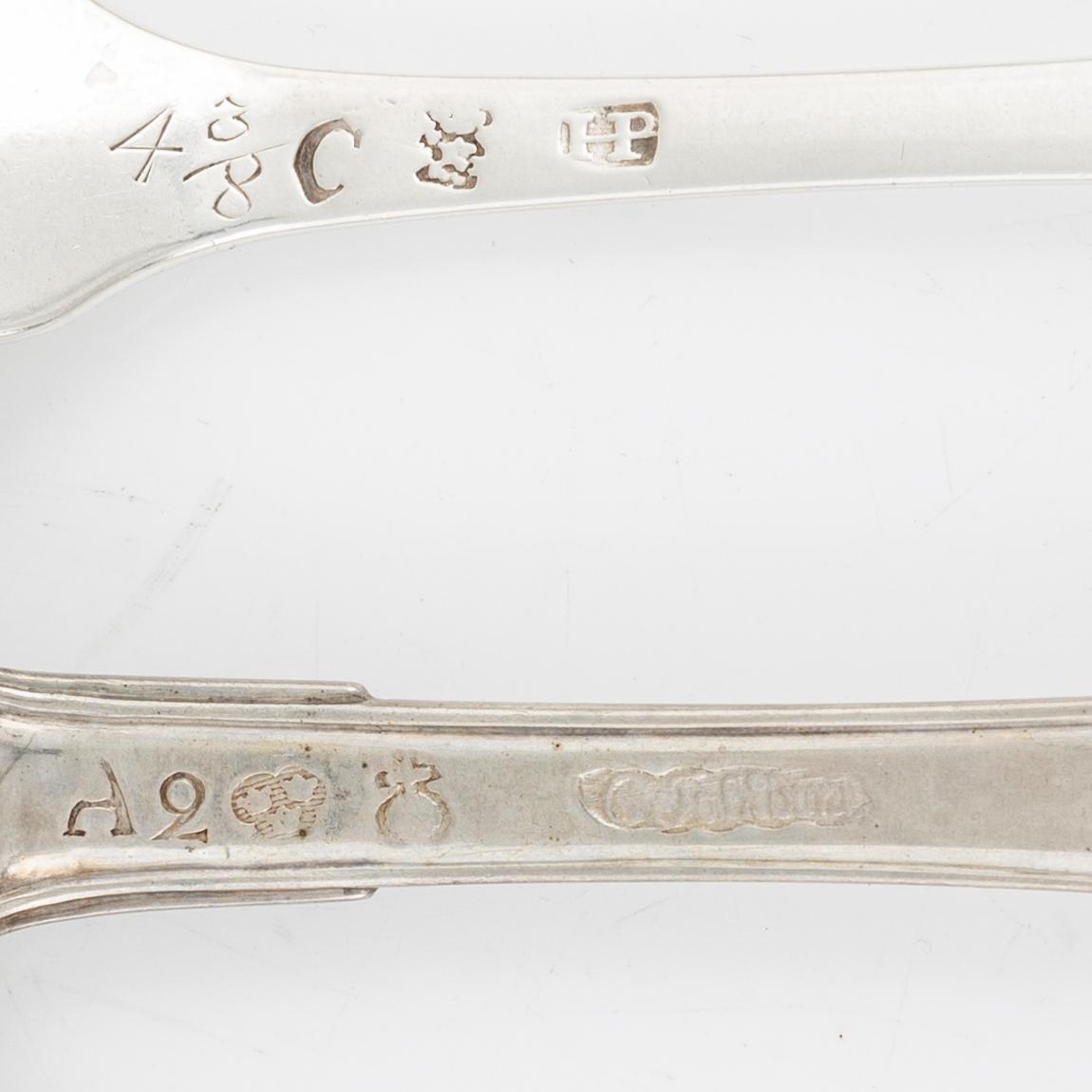 11 Swedish Silver Forks, Sweden 18th century.