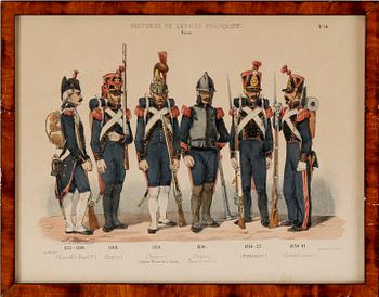 LITOGRAFISKA UNIFORMPLANSCHER, 8 st, Costumes de l'armée Française, 1800-talets slut.