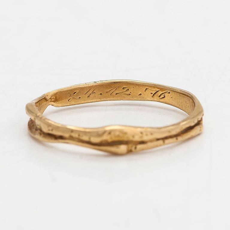 Björn Weckström, sormus, "Lapinkihla lukko", 18K kultaa, Lapponia 1976.