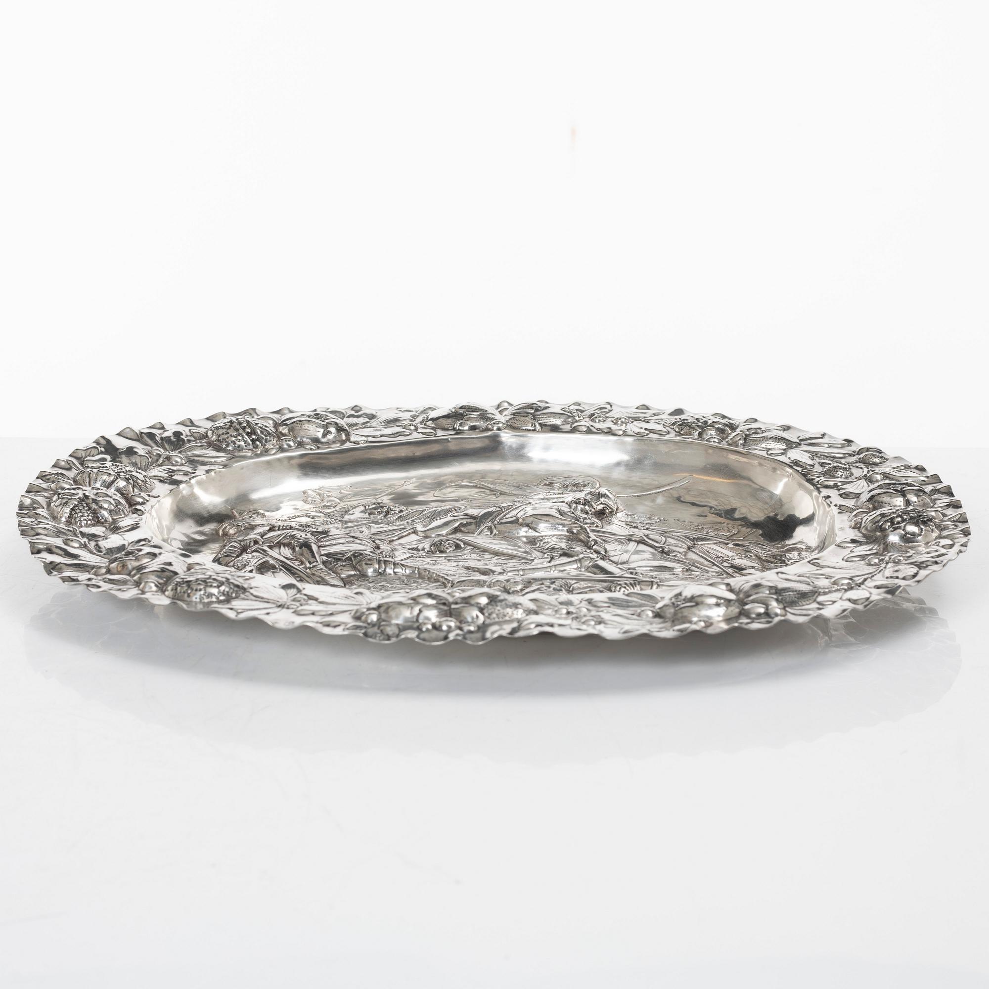 A Baroque style silver serving dish, pseudo marks, possibly Hanau, circa 1900.
