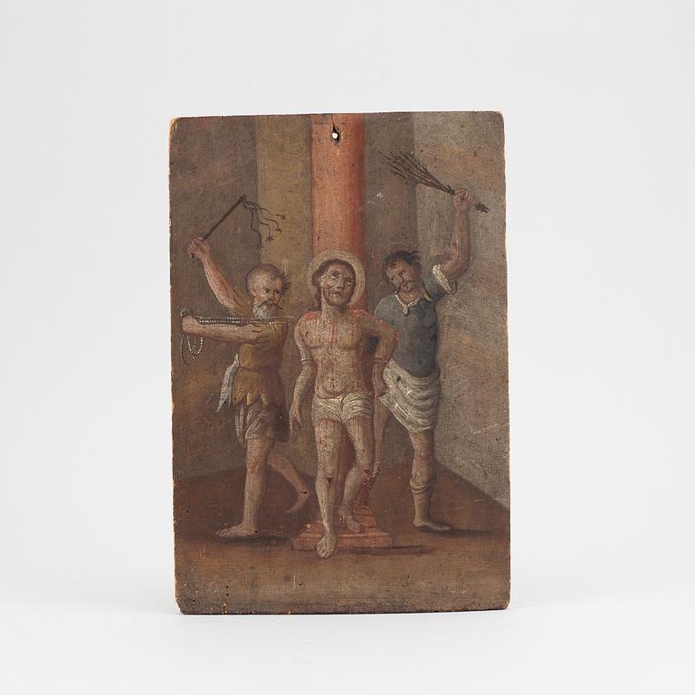 UNKNOWN ARTIST, oil on board, unsigned, 18th/19th century.