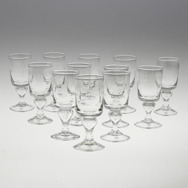 A set of twelve "Antik" wine glasses by Reijmyre Glasbruk.