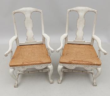 KARMSTOLAR, 1 par, senbarockstil, 1800-talets andra hälft.