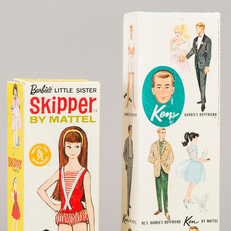 BARBIE, KEN samt SKIPPER, med tillbehör, 1960-tal.