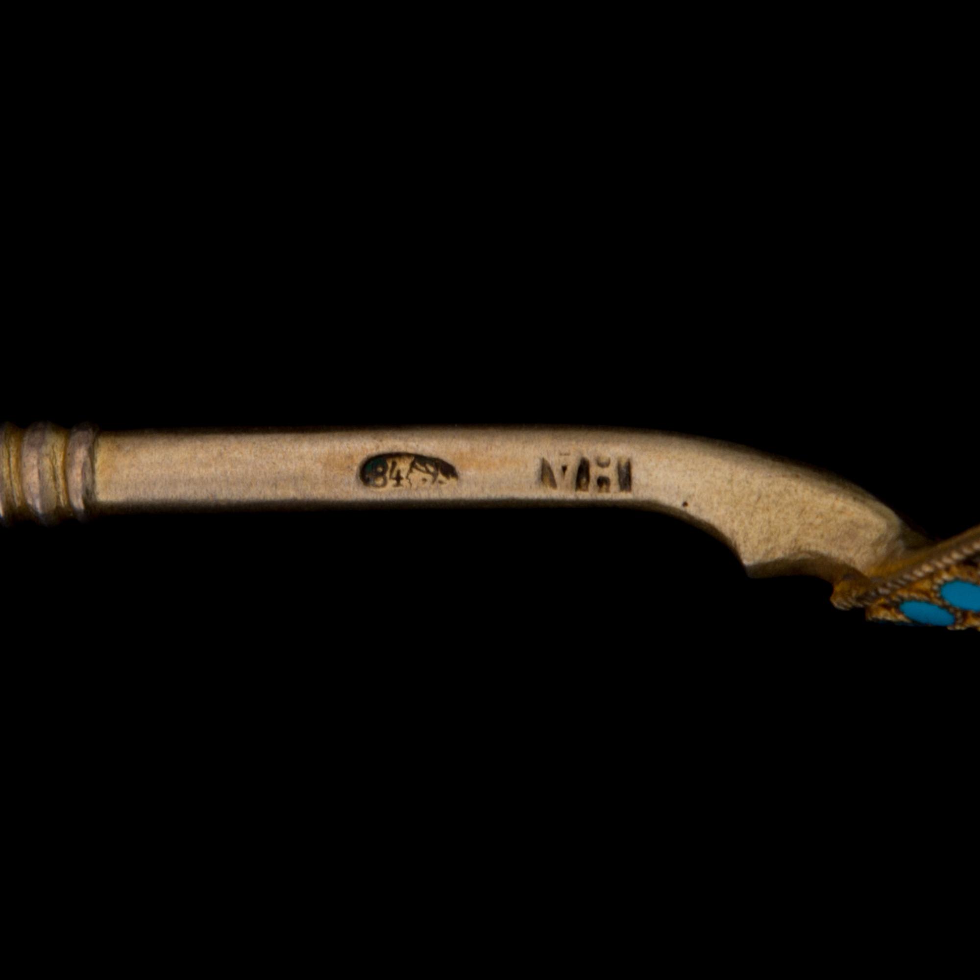 SIX RUSSIAN ENAMEL SPOONS, silver and enamel, Moscow 1896-1907, Nikolai Aleksev.