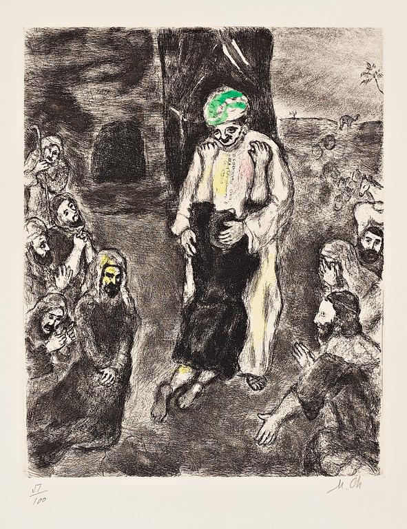 MARC CHAGALL, handkolorerad etsning, 1958, signerad med blyerts och numrerad 51/100.