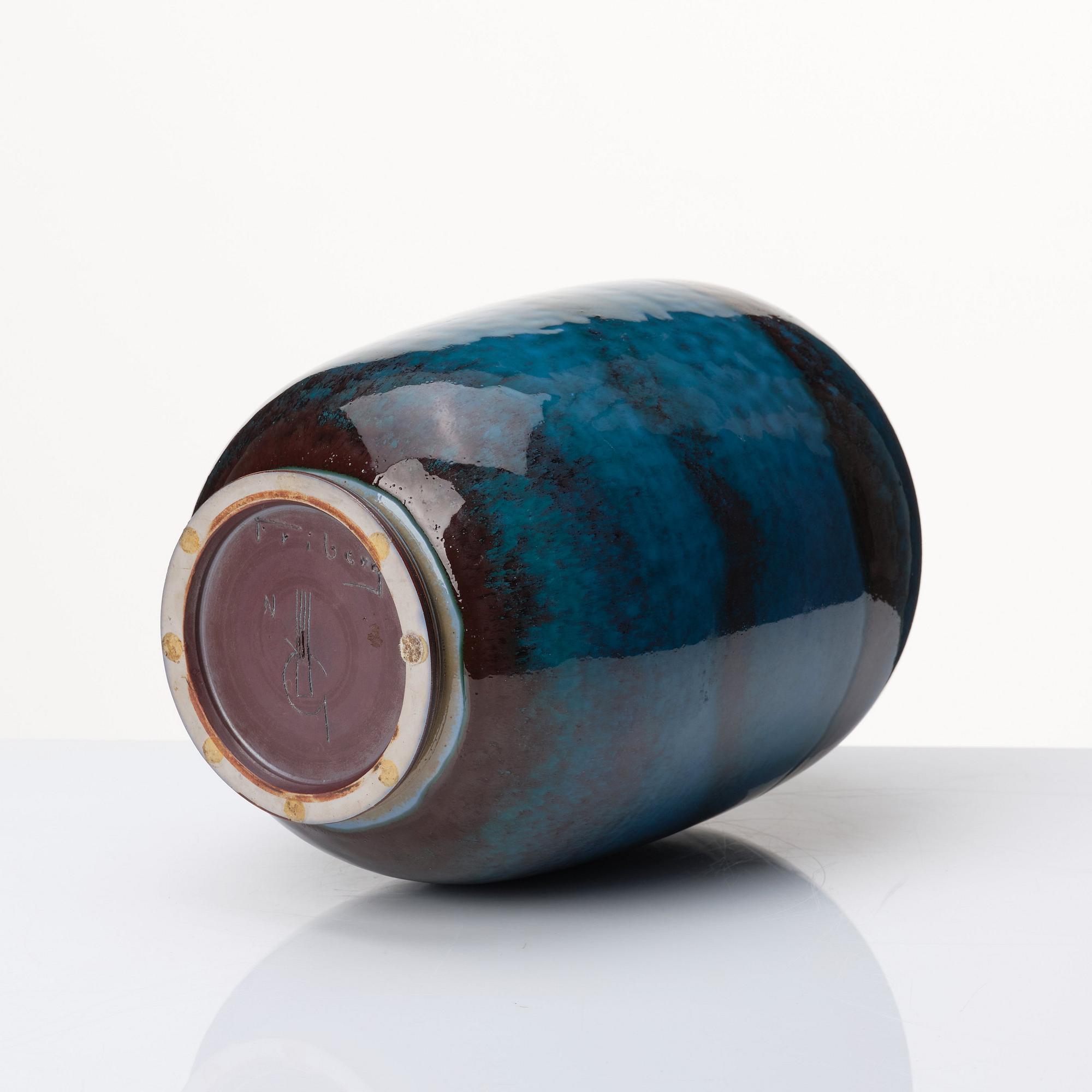 Berndt Friberg, a turquoise and burgundy glazed stoneware vase, Gustavsberg Studio Sweden 1972.