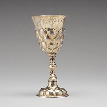 A German early 18th century silver-gilt grape-cup, mark of Carl Wilhelm Hartman, Breslau (1706-1729).