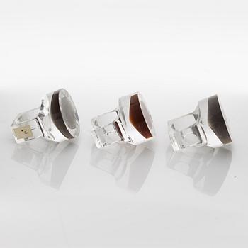 Siv Lagerström, three acrylic plastic rings. Engraved works from the 1970s.
