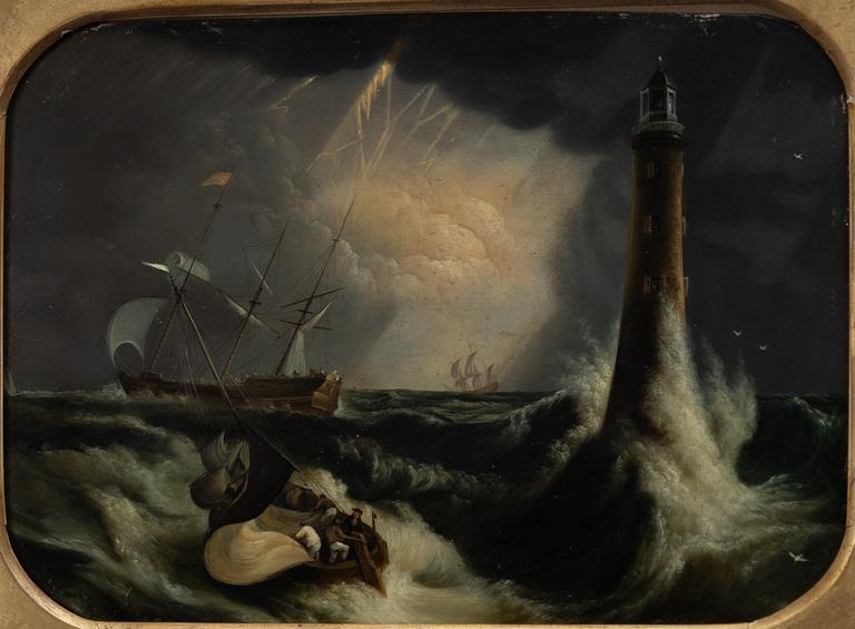 Richard Brydges Beechey, attributed to, Storm at the lighthouse.