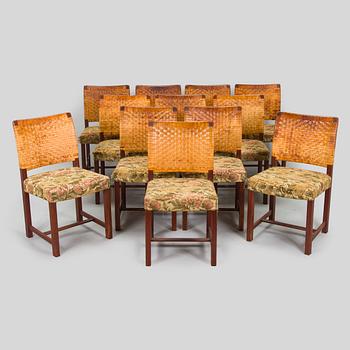 Carl Gustaf Hiort af Ornäs, a mid-20th-century 'Näyttely Senior' dining table and 12 chairs for HMN Huonekalu Nupponen.