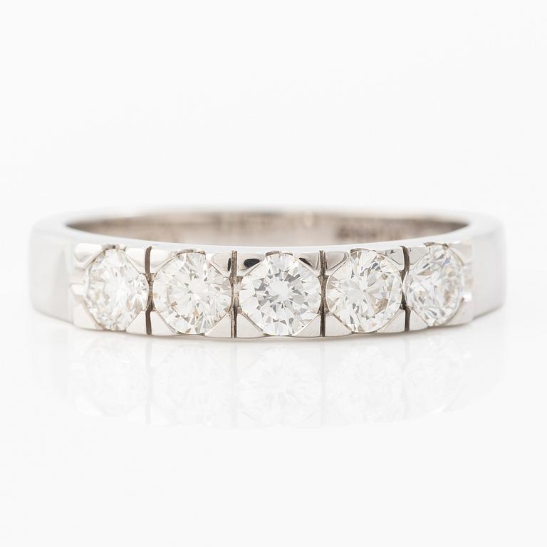 Ring 18K white gold half eternity band set with brilliant-cut diamonds.
