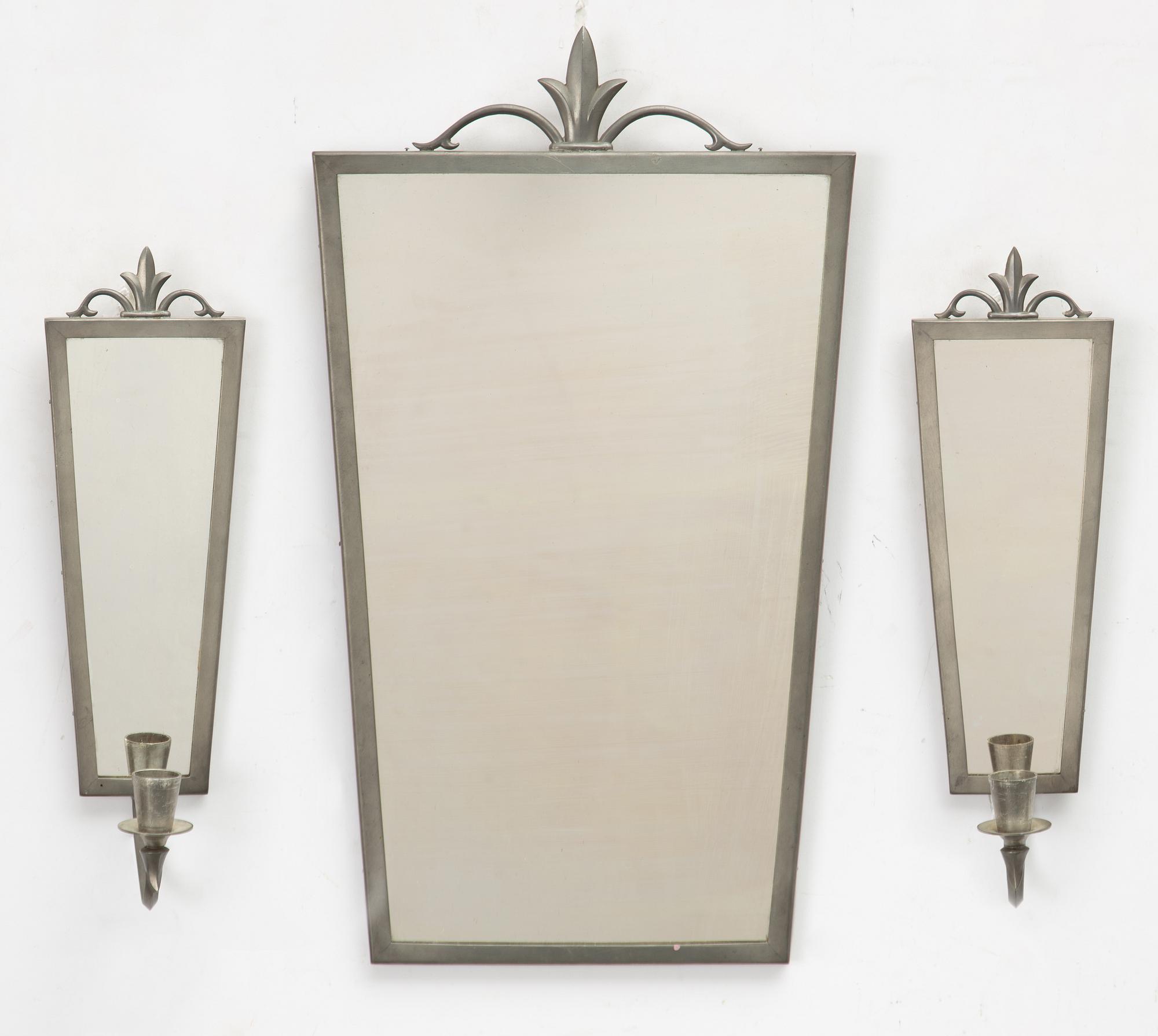 A mirror and pair of wall sconces, Sweden, 1932.