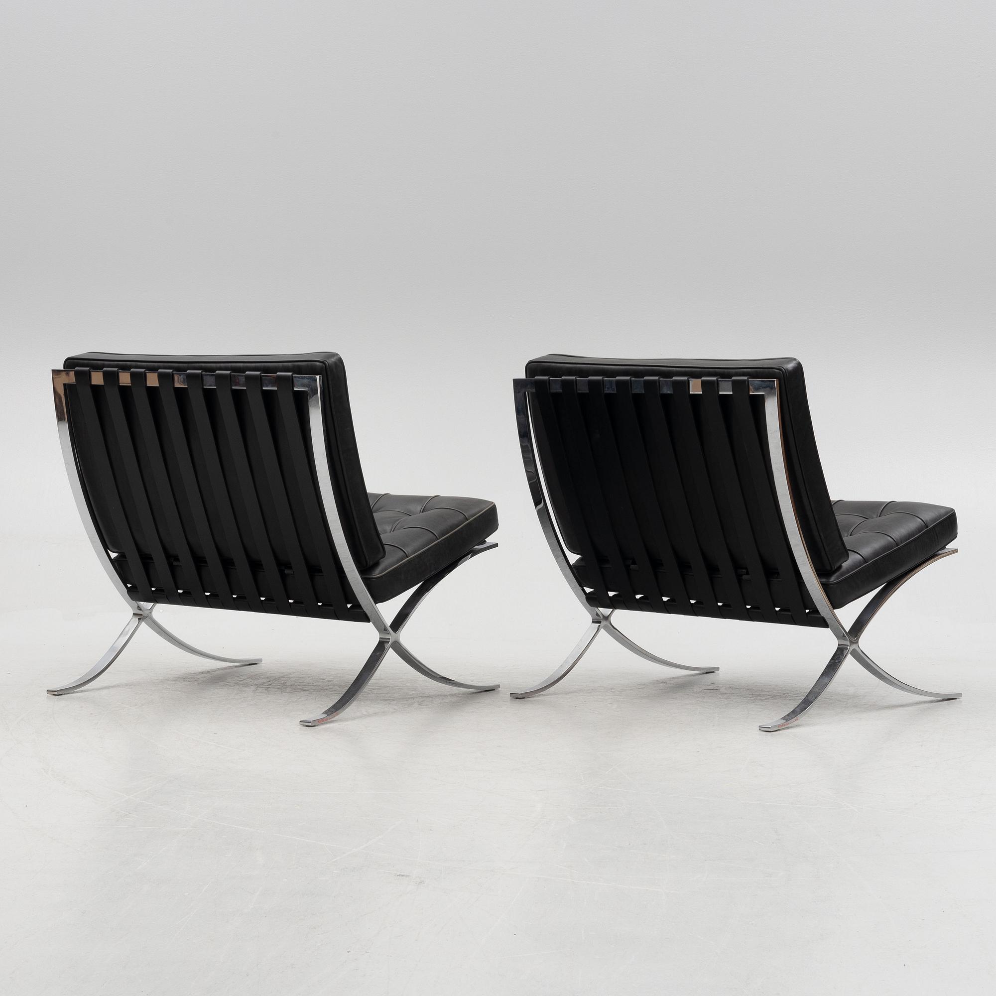 Ludwig Mies van der Rohe, a pair of "Barcelona" lounge chairs, Knoll.
