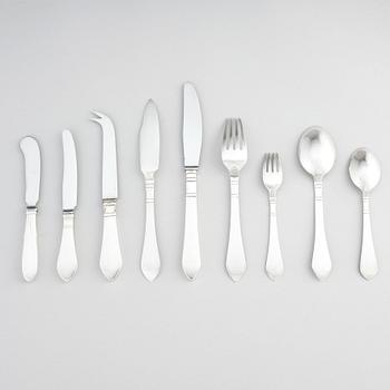 Georg Jensen, a set of 111 pcs of 'Continental' sterling silver flatware, Copenhagen, most pieces post 1945, Swedish import marks.