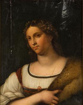 SEBASTIAN DEL PIOMBO, In the manner of, oil on panel. With alter inscription "Tizian" hidden under the frame.