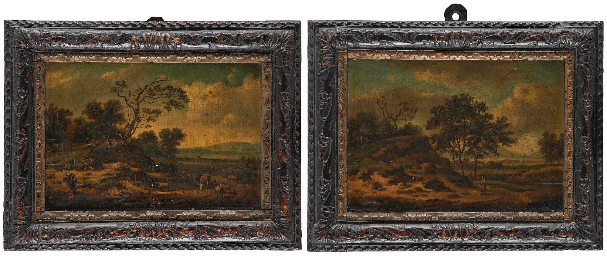 Jan Wynants (Wijnants), attributed to, Landscape with figure and dogs / Landscape with cattle and shepherds.