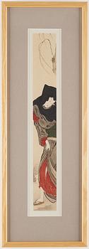 ISODA KORYUSAI (1735-1790), efter, färgträsnitt, troligen 1900-tal, samt OKÄND KONSTNÄR. Japan, troligen 1900-tal.