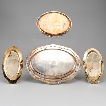 Four serving dishes, marked EP. One marked Tiffany & Co.