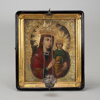 A Russian 19th century silver-gilt Icon, unidentified makers mark, St. Petersburg 1840's.