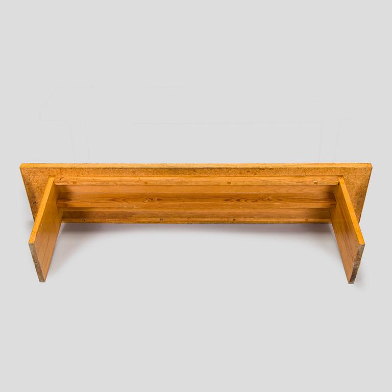 Dining table and two benches, mid-20th century.