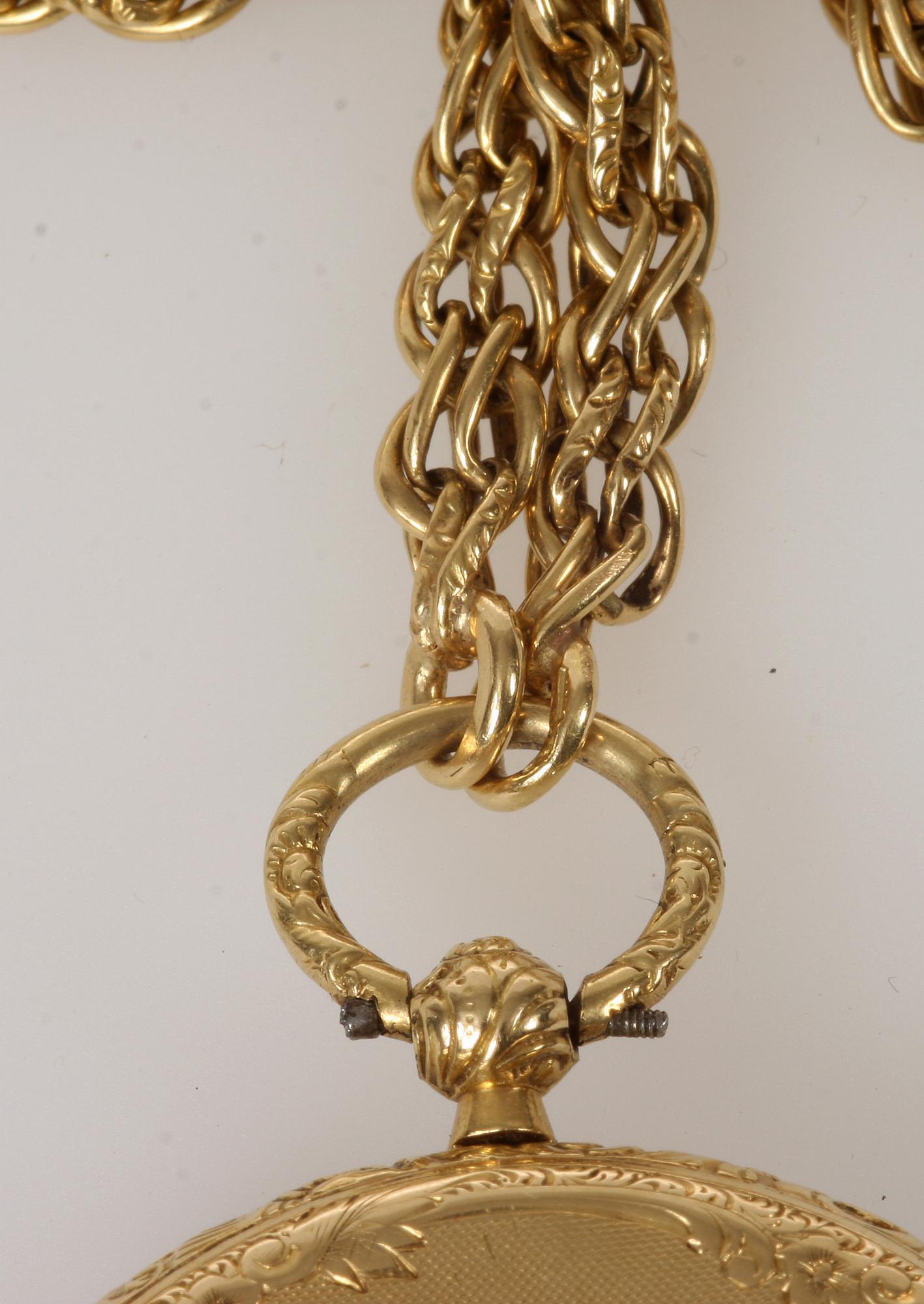 FICKUR SAMT KEDJA, guld 18k. total vikt 83 gram. 1800/1900-tal.