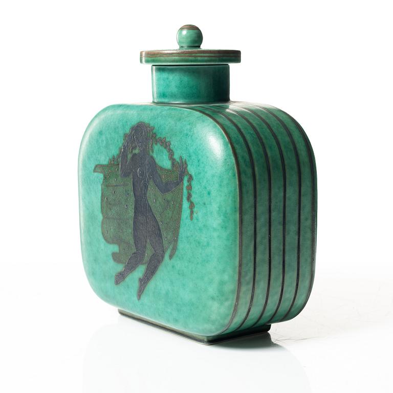 Wilhelm Kåge, an 'Argenta' lidded vase and a plate, Gustavsberg.