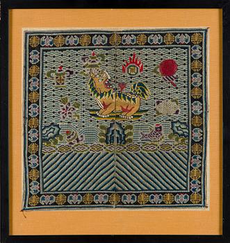 An embroidered rank badge/buzi, China, 20th century.