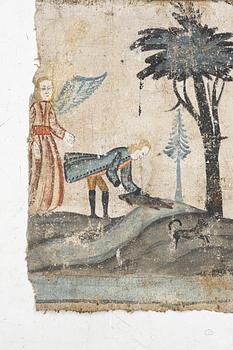 A nine-piece part folk art wall painting from Värmland, Sweden, late 18th century.