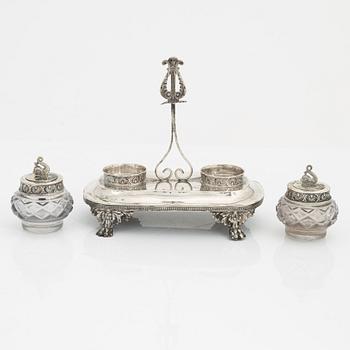 A Swedish Silver and Glass Inkwell, mark of Carl Petter Lampa, Stockholm 1828.