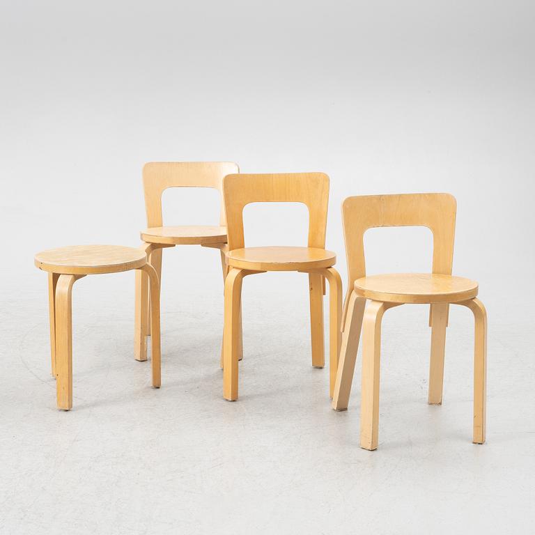 Alvar Aalto, chairs, 3 pcs, model 66 and stool, model 60, Artek, Finland.