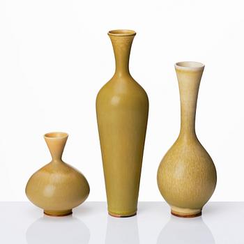 Berndt Friberg, a set of three stoneware vases, Gustavsberg studio, Sweden 1957, 1976 and possibly 1959.