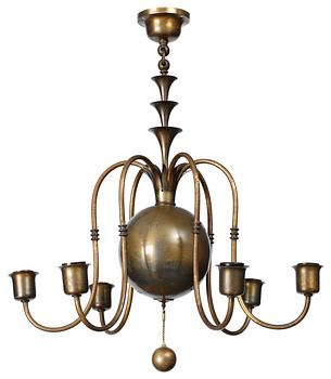 776. An Elis Bergh patinated brass ceiling lamp, CG Hallberg, Stockholm 1920's.
